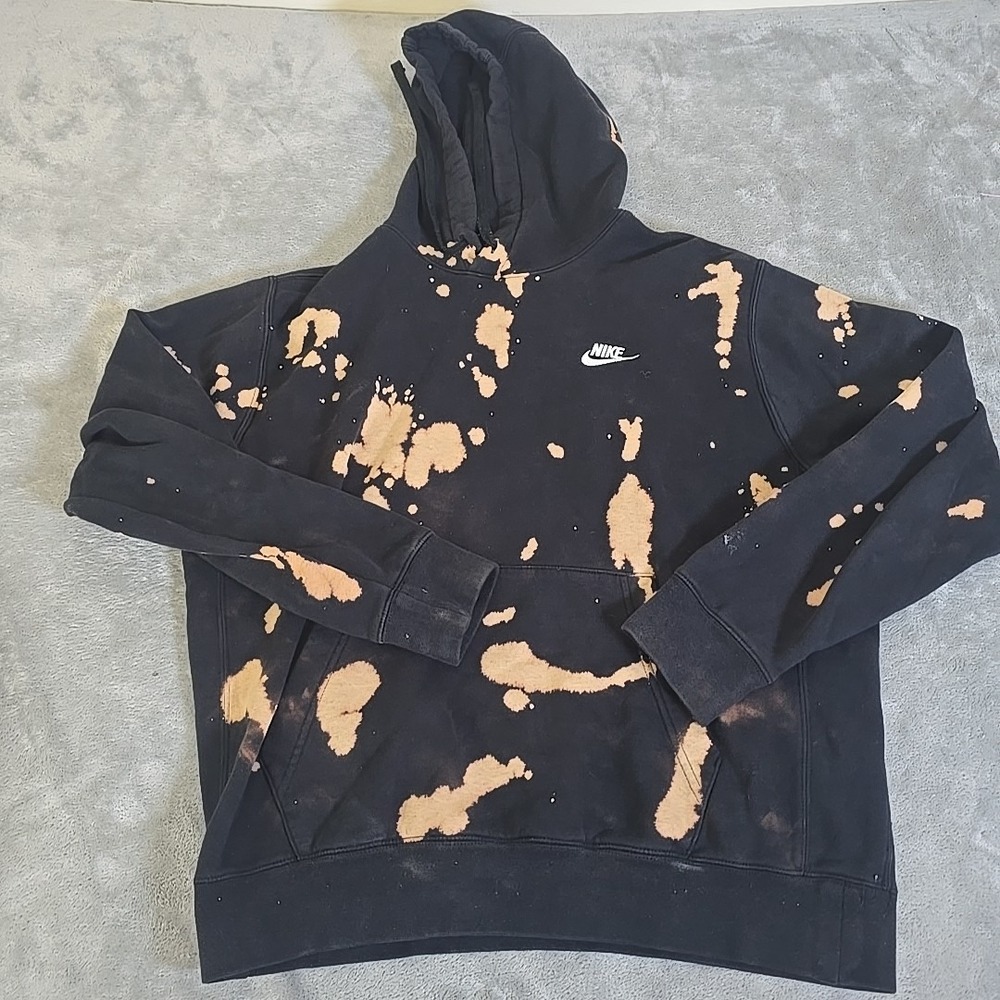 Nike Sweatshirt Mens Medium Black Tie Dye Hooded Fleece‎ Pullover Athleisure